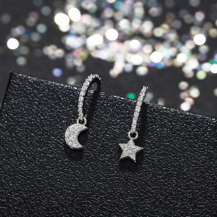 Celestial silver ear cuff, Stars and moon ear cuff